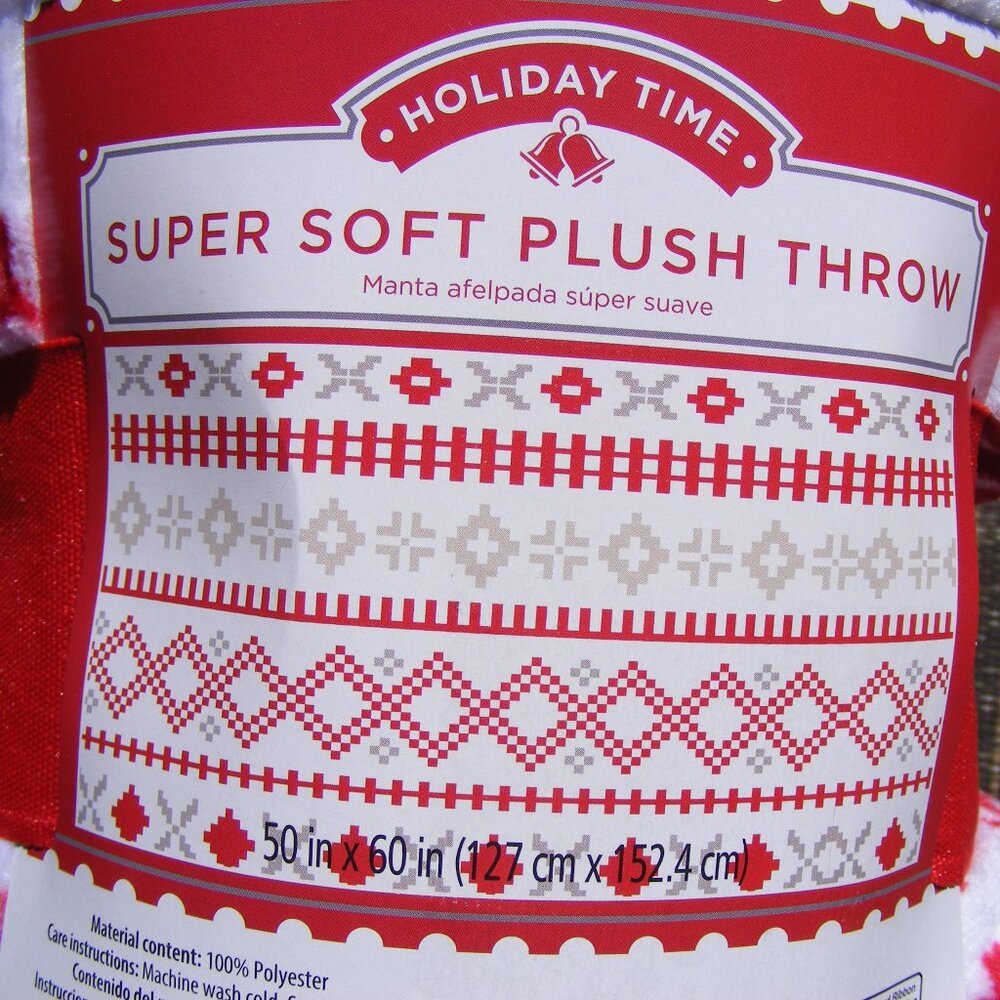 50"x60" Inches Soft Plush Fleece Red White Christmas Throw Blanket Holiday Time
